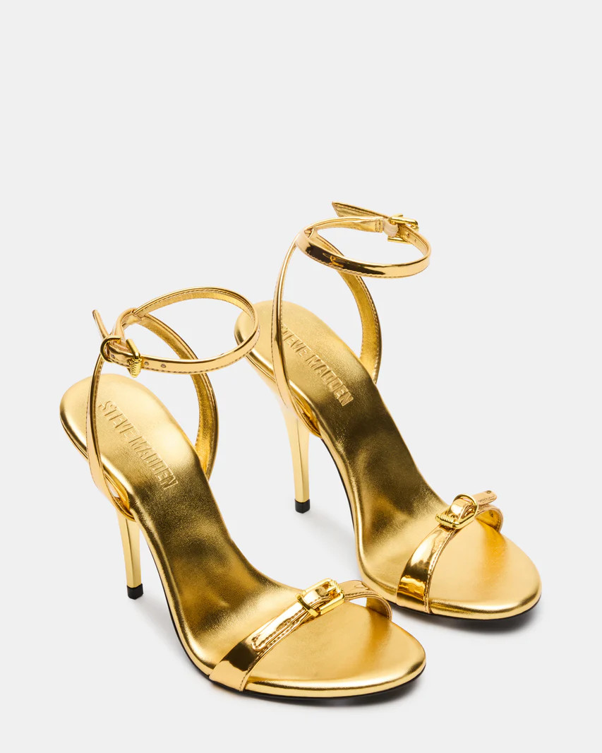 FOXX Gold Strappy Stiletto Open-Toe Women's Heel | Steve Madden (US)
