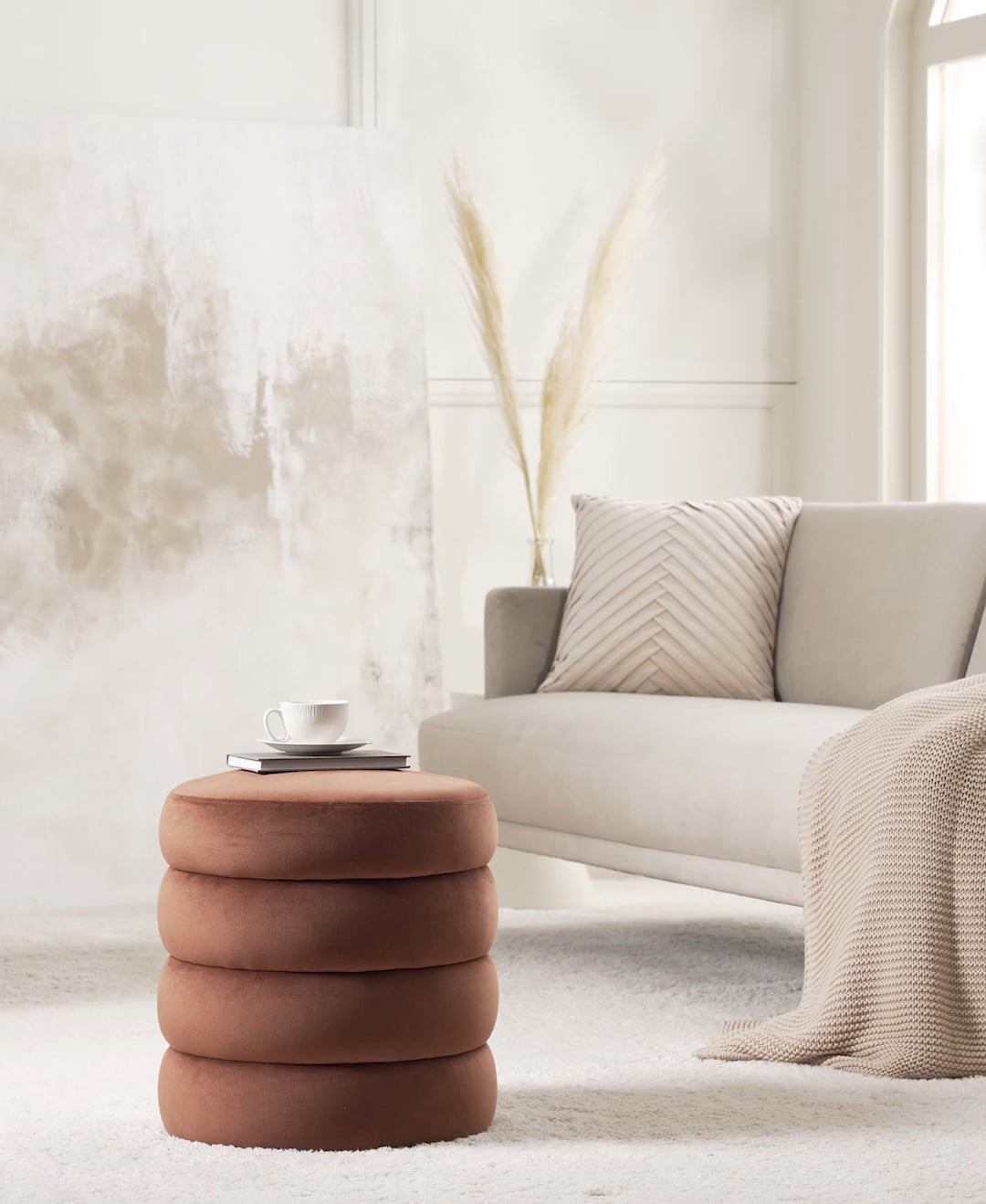 Fluwelen poef Alto in bruin | Westwing EU