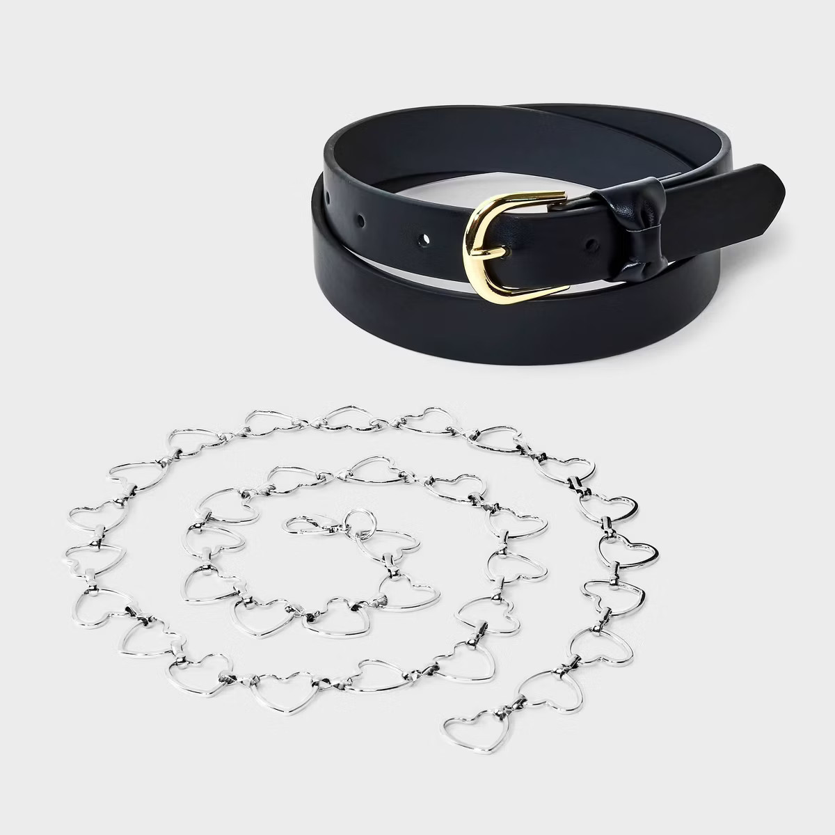 Girls' 2pk Bow and Heart Chain Belt - art class™ Black/Silver | Target