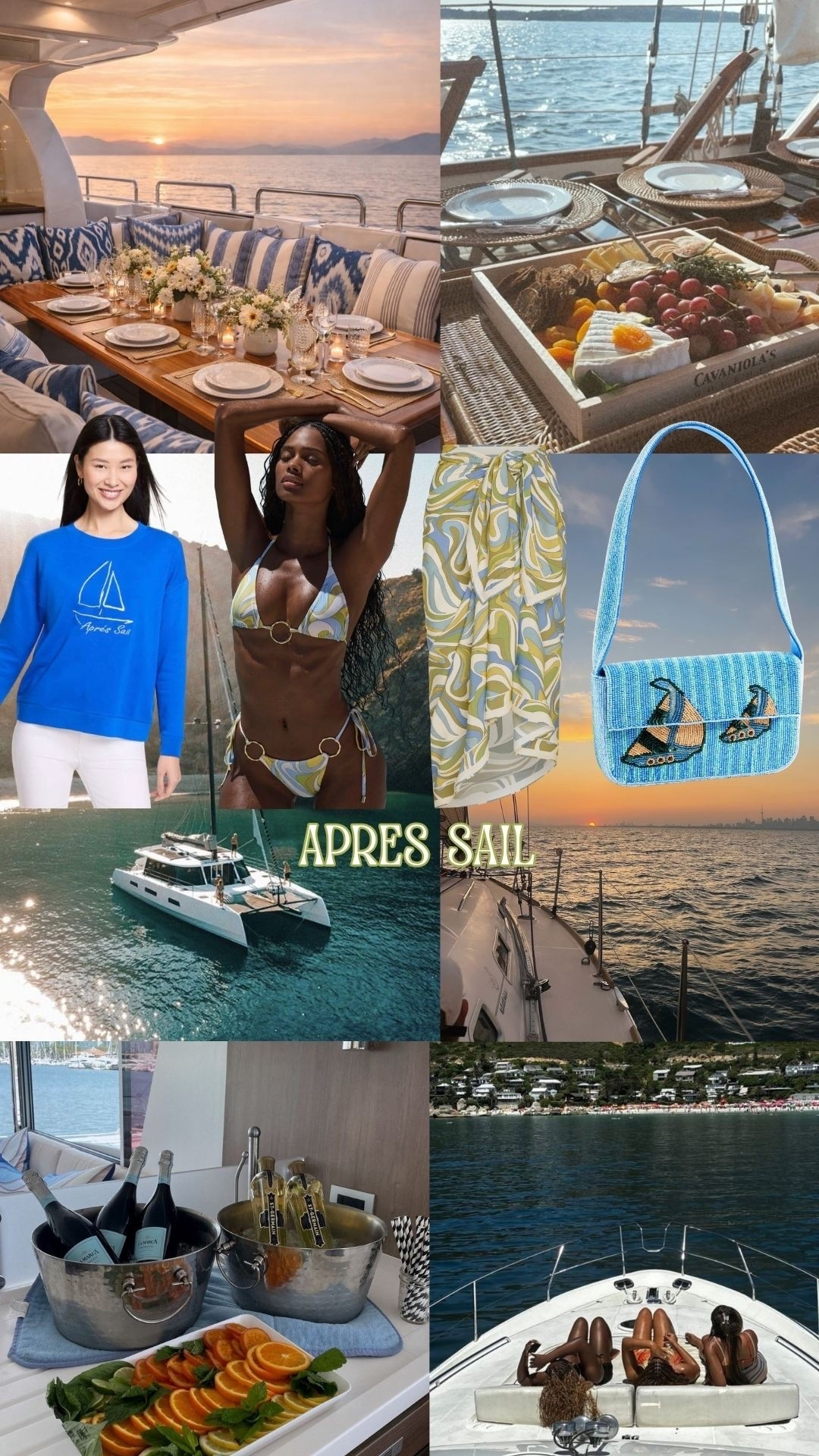 Time to sail away from all the bs & enjoy the season 

Beaded summer bag
Yachting outfit
Chic swimwear 
Apres sail outfit
Apres sail sweater
