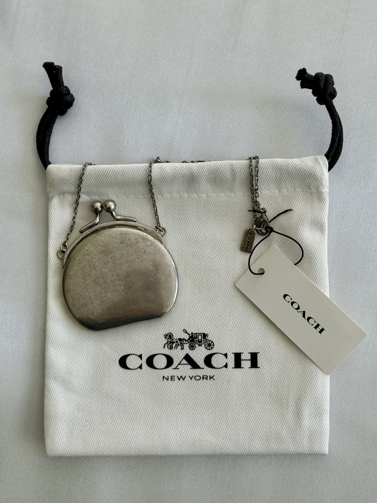 NWT Coach Runway Antique Silver Coin Purse Kisslock Pendant Necklace Limited Ed. | eBay US