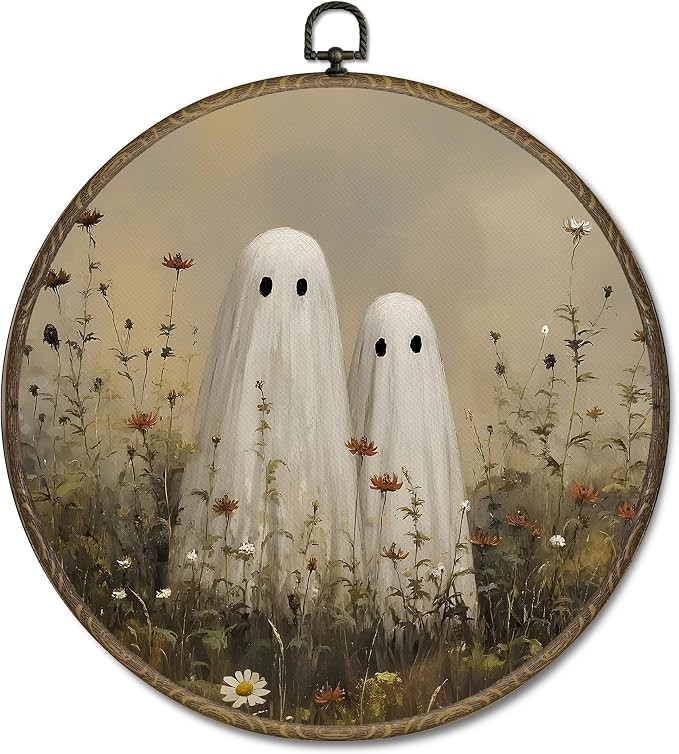 OINDADE Vintage Ghost Halloween Round Wall Art Decor, Dark Fall Cottagecore Ghost Floral Wall Art... | Amazon (US)