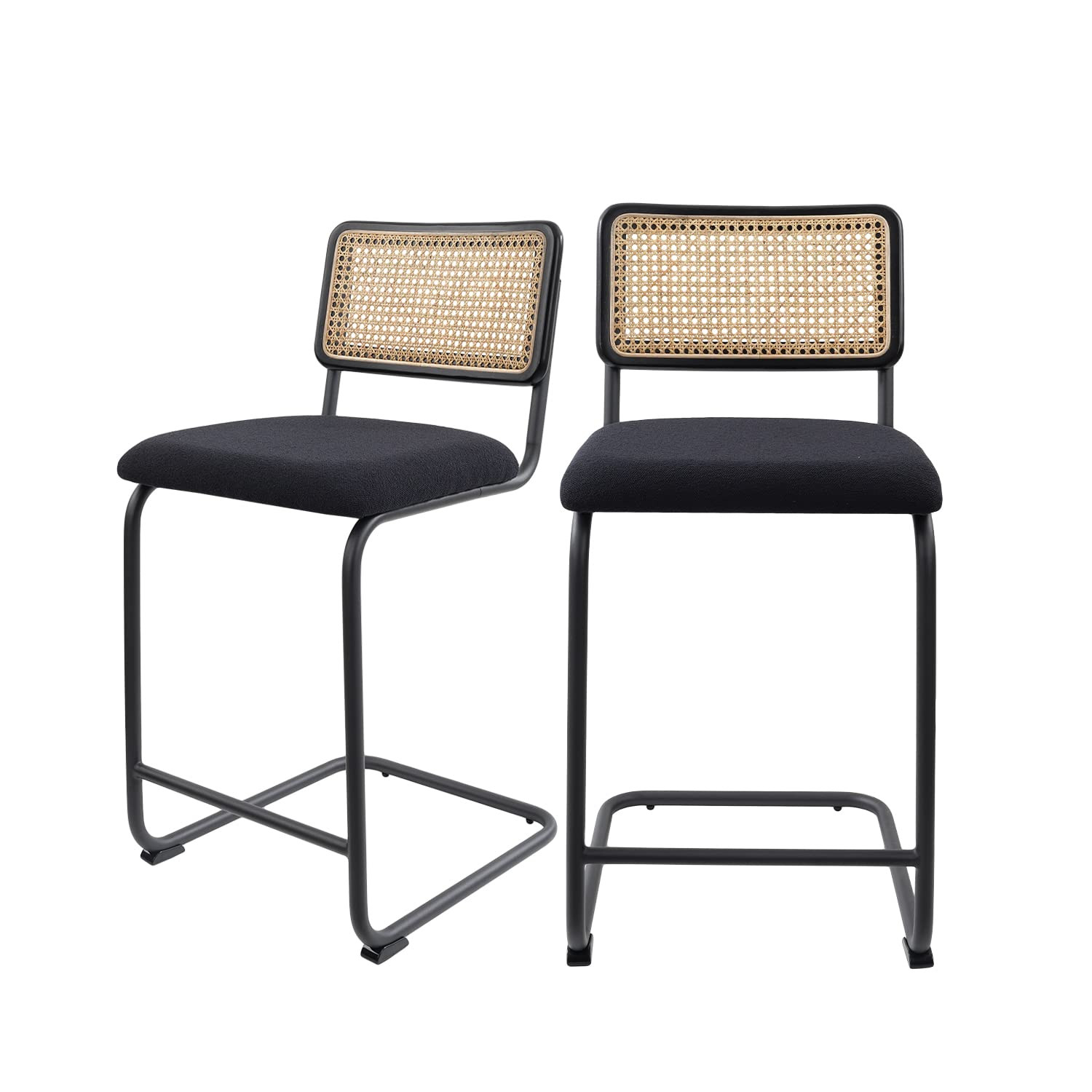 Modern Counter Height Bar Stools Set of 2 with Natural Rattan Cane and Solid Wood Backs, Boucle Fabr | Amazon (US)