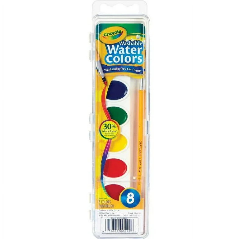 Crayola Washable Watercolor Paint, Square Pan, Assorted 8-Color Set | Walmart (US)