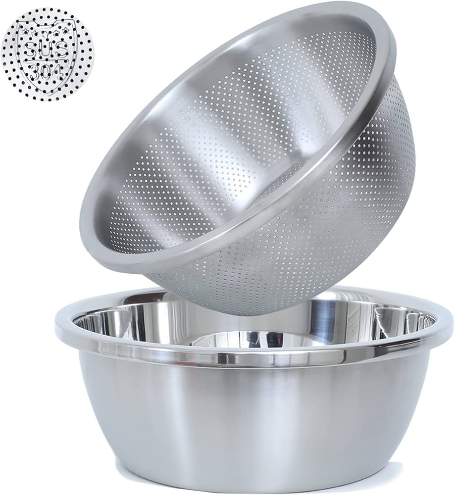 304 Stainless Steel Microporous Colander, 5QT Large Capacity with Mixing Bowl For washing vegetab... | Amazon (US)