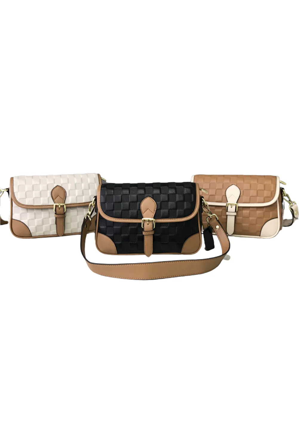 'Talita' Checked Calfskin Flip Crossbody Bag (3 Colors) | Goodnight Macaroon