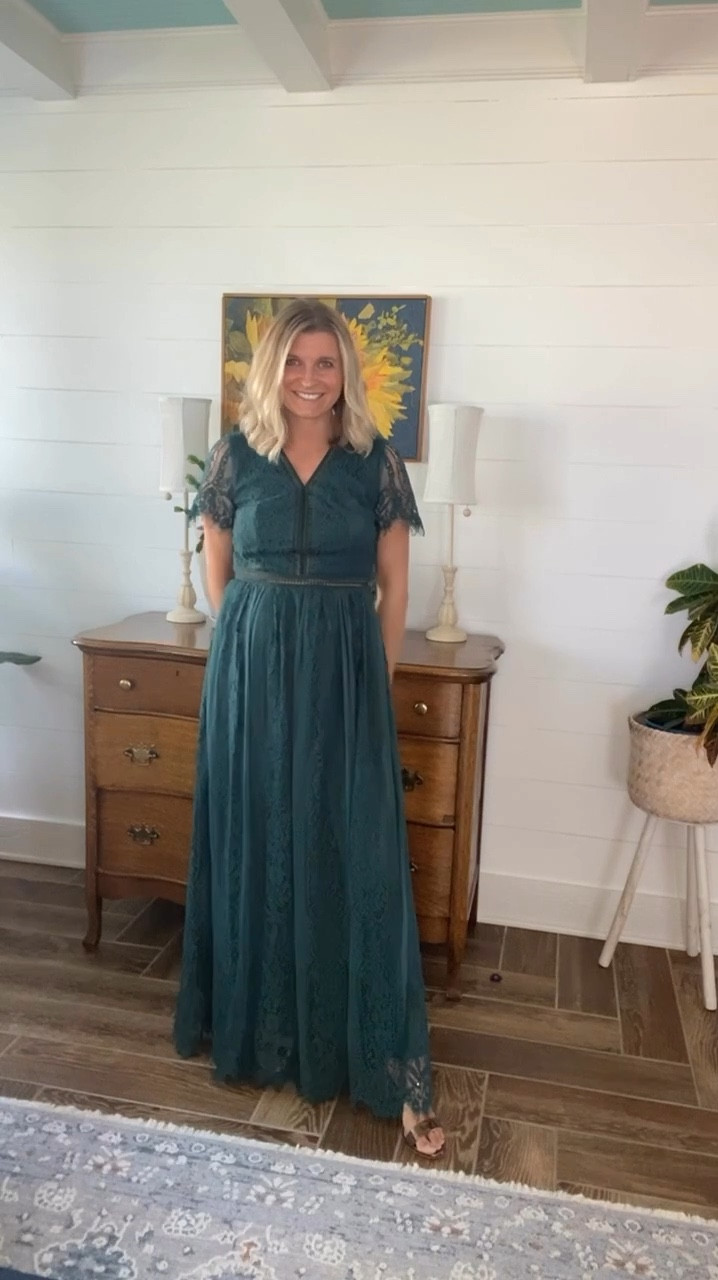 This dress is so beautiful! So many color options and it’s a great length for taller girls. I’m 5’3 and must wear heels or the gorgeous lace bottom drags floor. I’m wearing size small. This would be perfect for fall or winter family photos, also a great maternity option. 

#LTKVideo #LTKStyleTip #LTKSeasonal