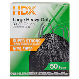 HDX 33-39 Gal. Black Heavy Duty Drawstring Trash Bags (50-Count) - For Outdoor and Yard Waste HDX... | The Home Depot