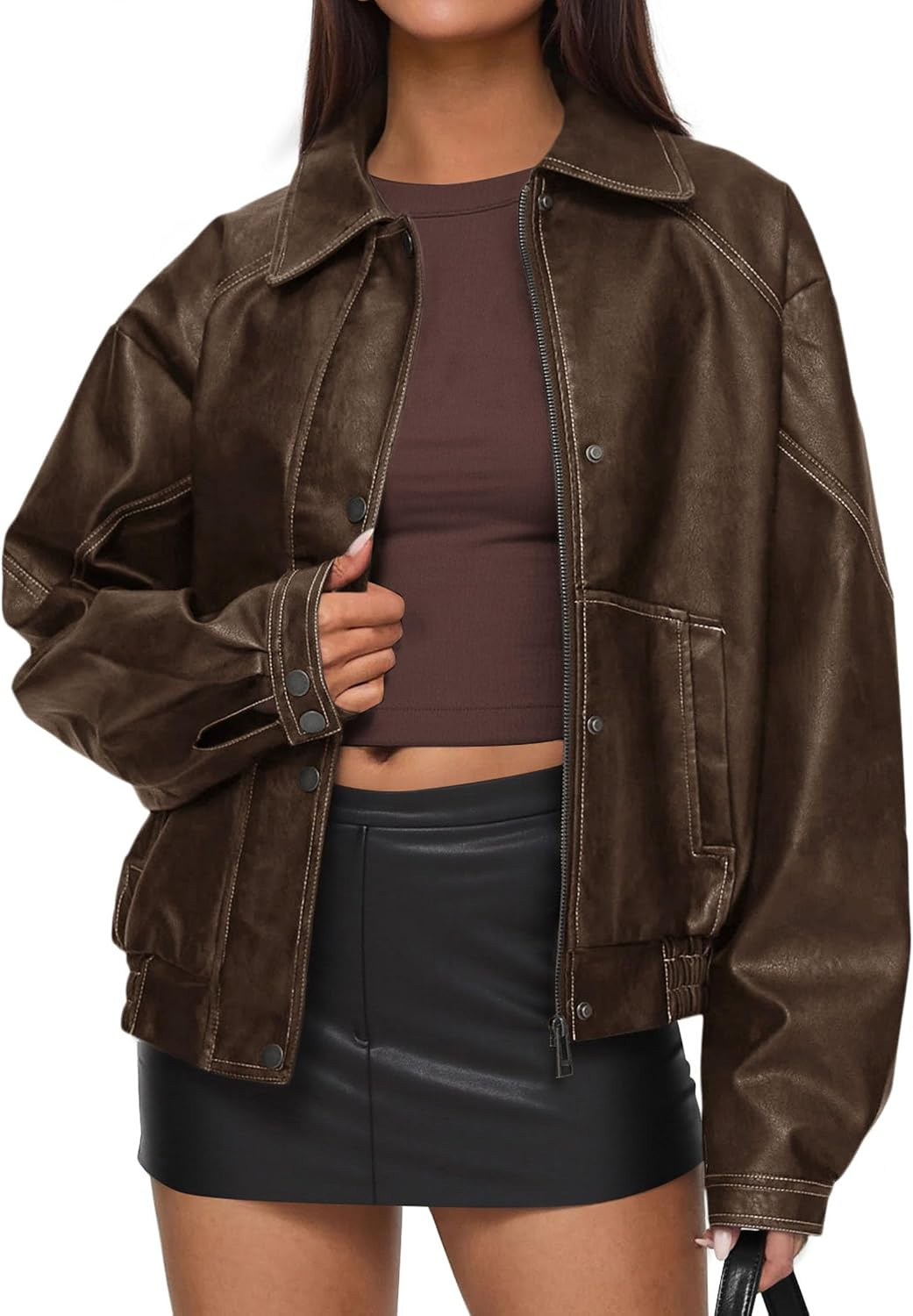 PRETTYGARDEN Leather Jacket Women Faux Oversized Coat | Amazon (CA)