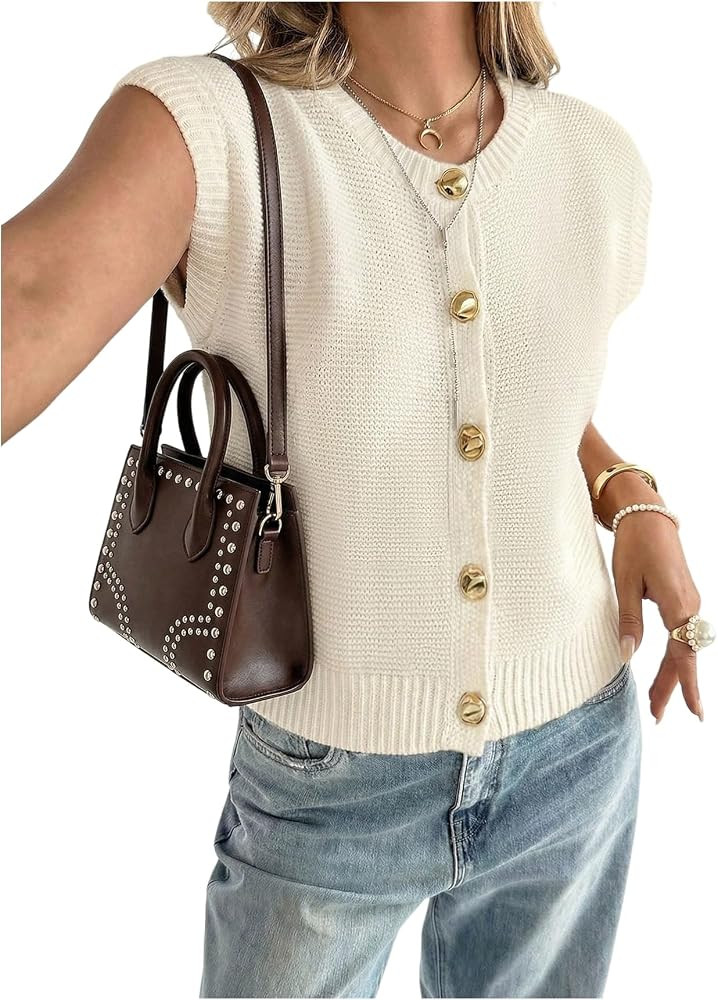 OYOANGLE Women's Button Down Sweater Vest Sleeveless Knit Tank Cardigans | Amazon (US)