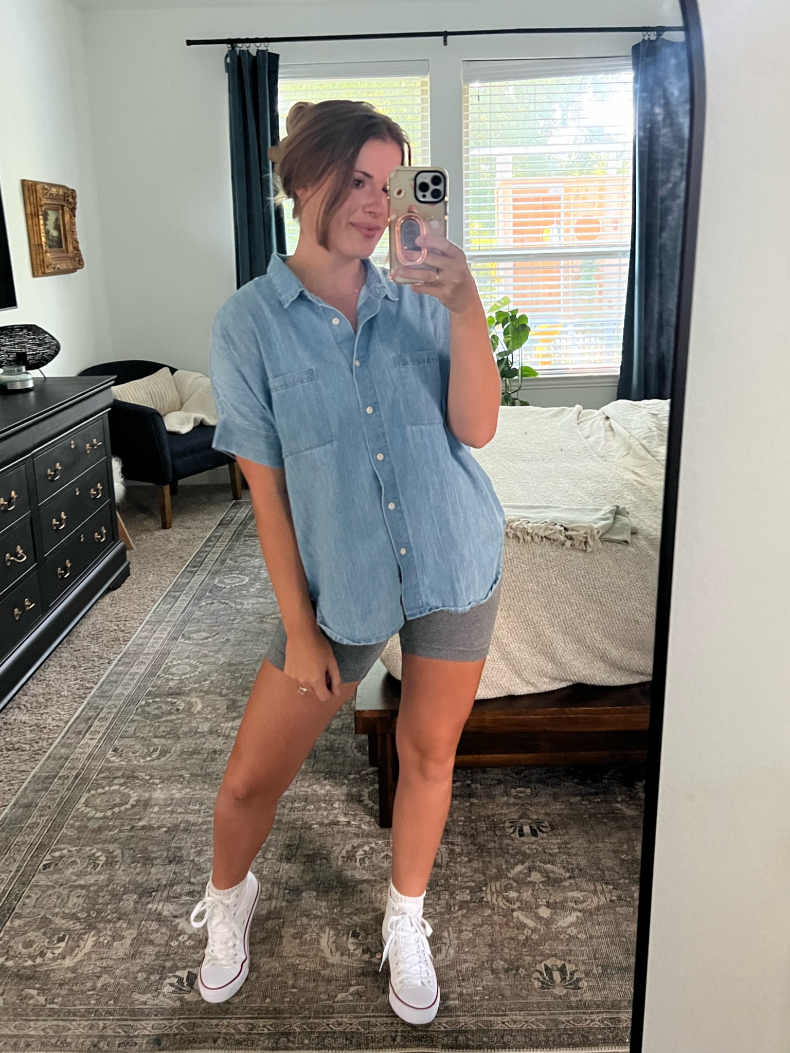 Casual mom outfit we love a button down 👏 and these are converse look alikes! 

#LTKshoecrush #LTKBacktoSchool #LTKstyletip