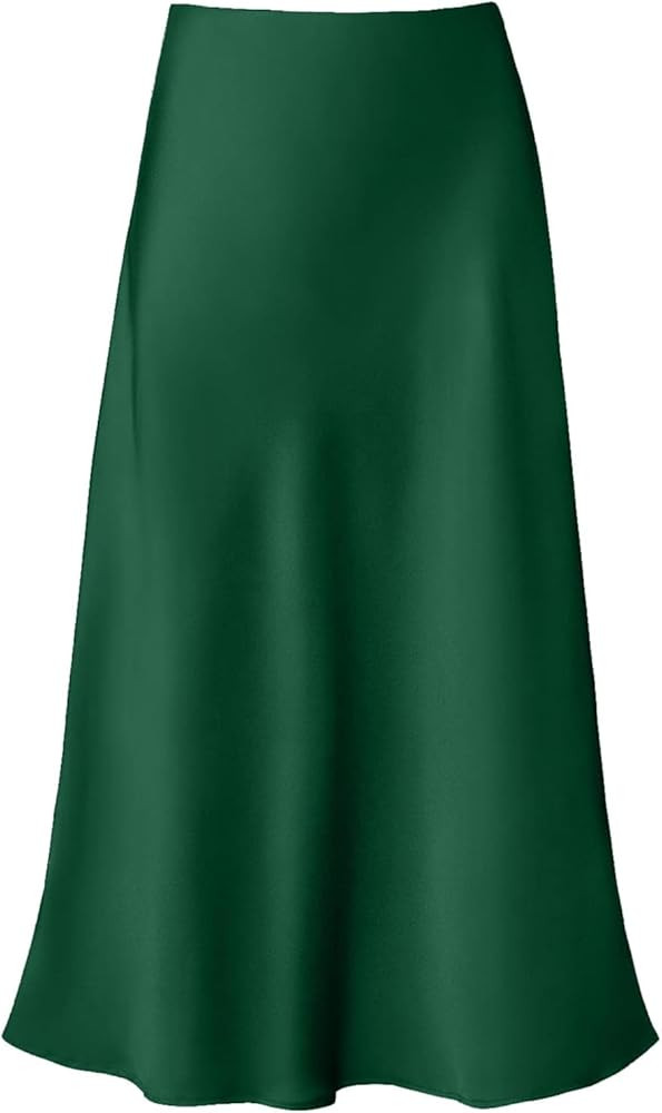 Modegal Women's Satin High Waist Hidden Elasticized Waistband Flared Casual A Line Midi Skirt | Amazon (US)