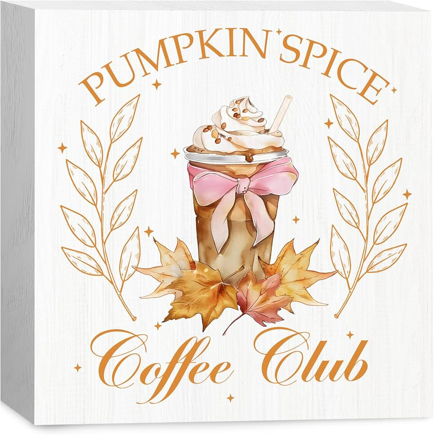 Pink Fall Coquette Wooden Box Sign, Pumpkin Spice Shelf Desk Decor, Girly Coffee Lover Home Kitch... | Amazon (US)