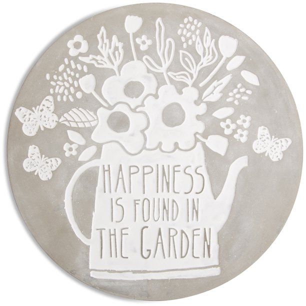 Pavilion - Happiness Is Found In The Garden - Cement Stepping Stone 7 Inch Round - Walmart.com | Walmart (US)