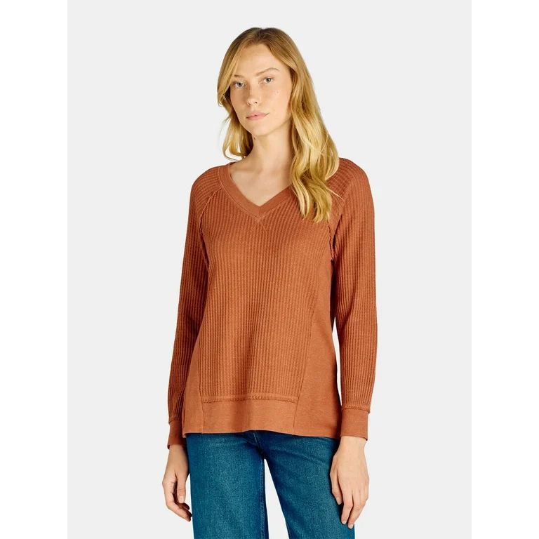 Time and Tru Women's Waffle Knit Sweatshirt, Sizes XS-XXXL | Walmart (US)