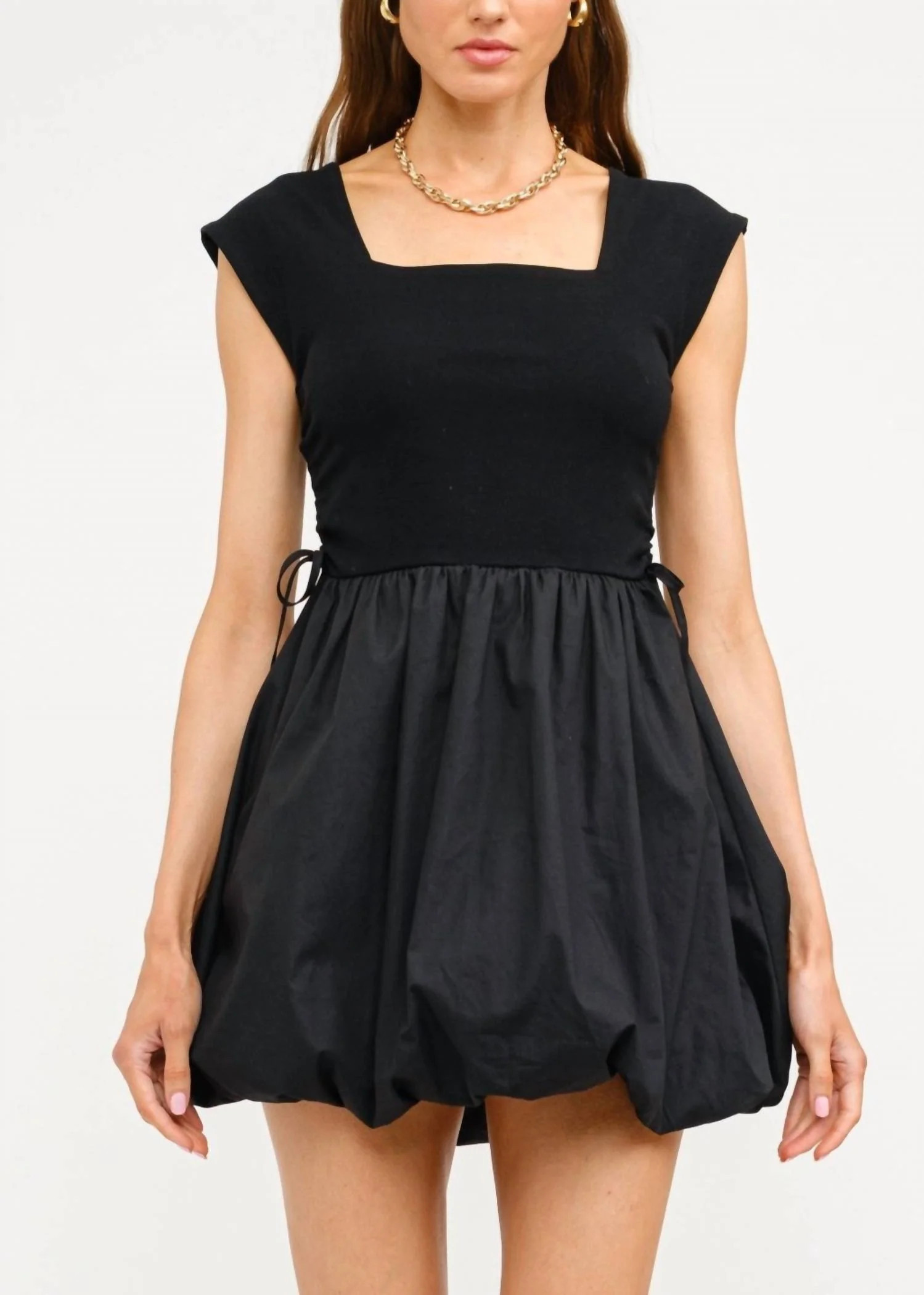 Square Neck Bubble Dress In Black | Shop Simon