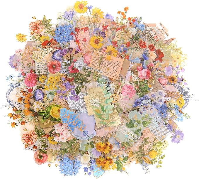 Dizdkizd Die Cut Gold Foil Floral Stickers (180 Pieces), Transparent Aesthetics Sticker Set Vinta... | Amazon (US)