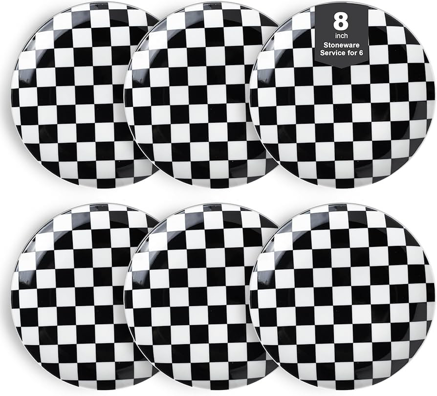 Ceramic Dinner Plates Set of 6-8 Inch Checkered Salad Plates, Microwave, Oven & Dishwasher Safe, ... | Amazon (US)