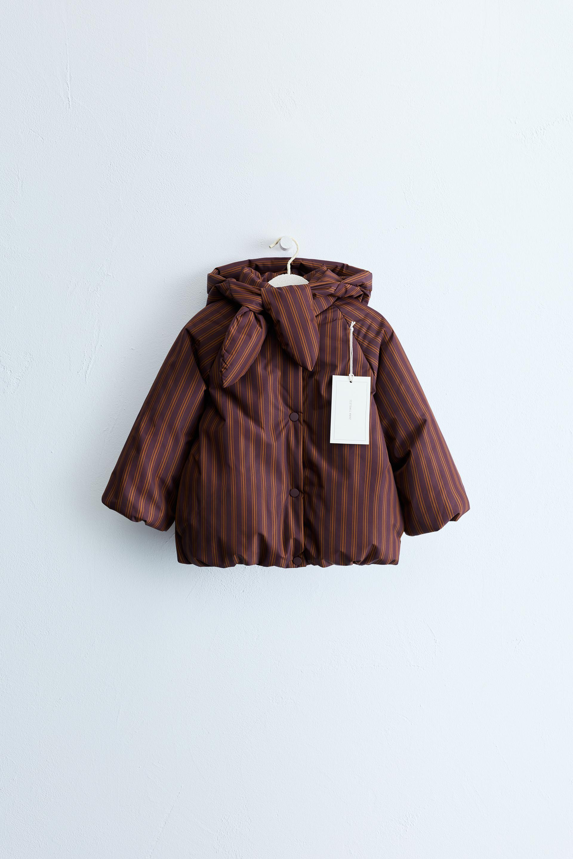 Zara - Zara Timeless - Striped Coat With Detachable Hoodie - Caramel - 5 Years (43,3 Inches) - Kids | Zara US