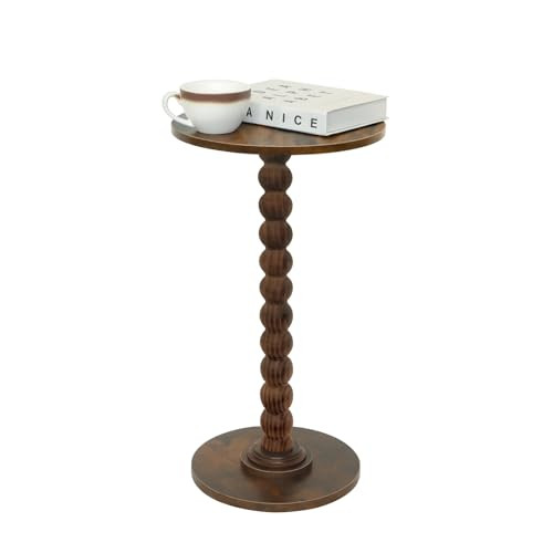 Fultyle Round Side Table, Small Drink Table for Small Spaces, Modern Accent Nightstand with Solid Wood Leg for Living Room, Bedroom, Corners, and Office (Rustic Brown) | Amazon (US)