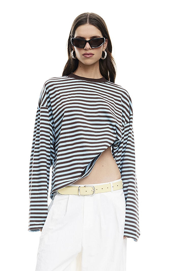 LIONESS Women's Bloom Long Sleeve Top in Brown/Blue - Size Medium | PacSun