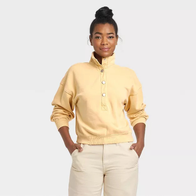 Women's Henley Neck Fleece Sweatshirt - Universal Thread™ | Target