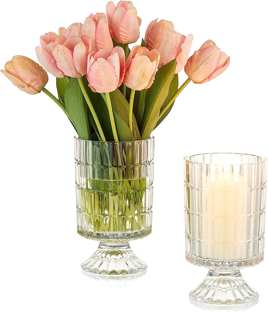 Glass Candle Holders for Table Centerpieces Tea Light Pillar Candles Hurricane - Cylinder Decorative | Amazon (US)