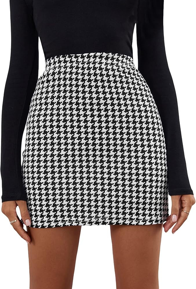 Floerns Women's Plaid High Waist Bodycon Mini Skirt | Amazon (US)