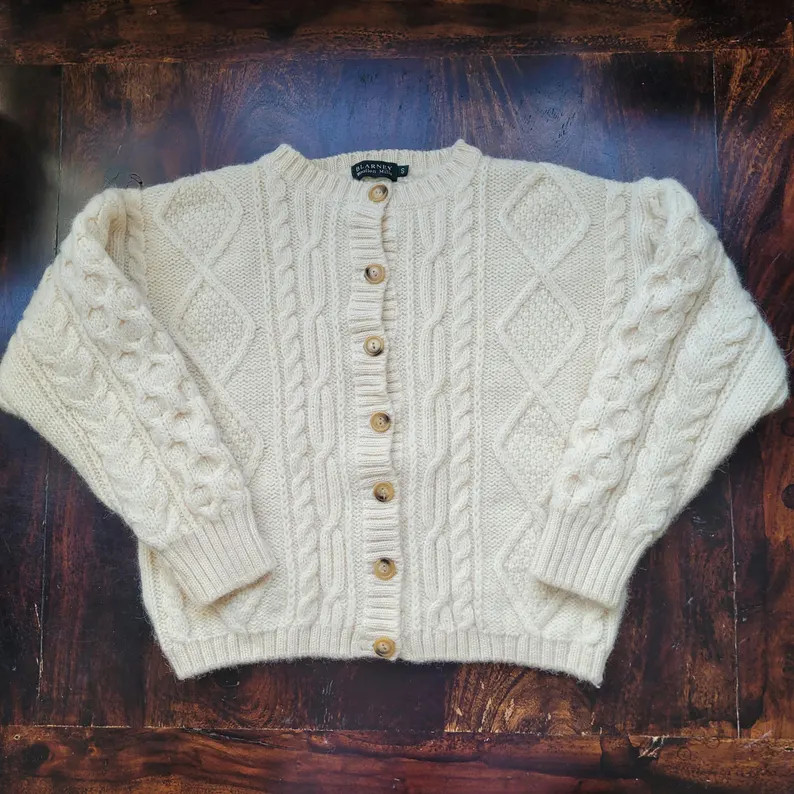 Vintage Aran Wool Cardigan Size S Blarney Woollen Mills Fisherman Sweater - Etsy Canada | Etsy (US)