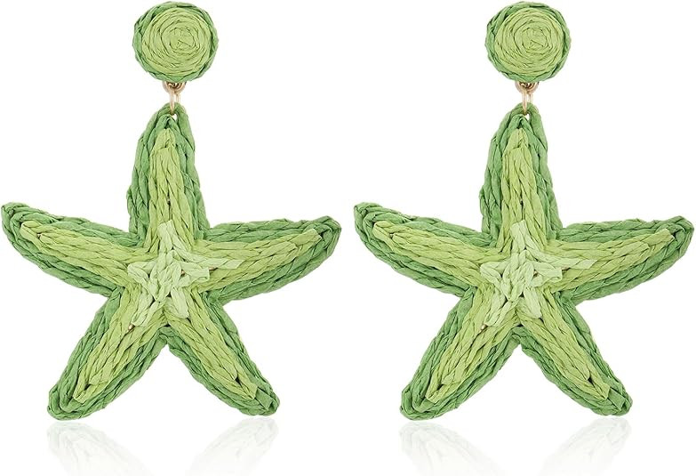 Raffia Starfish Earrings, Raffia Straw Wrapped Starfish Drop Dangle Earrings Summer Tropical Beac... | Amazon (US)