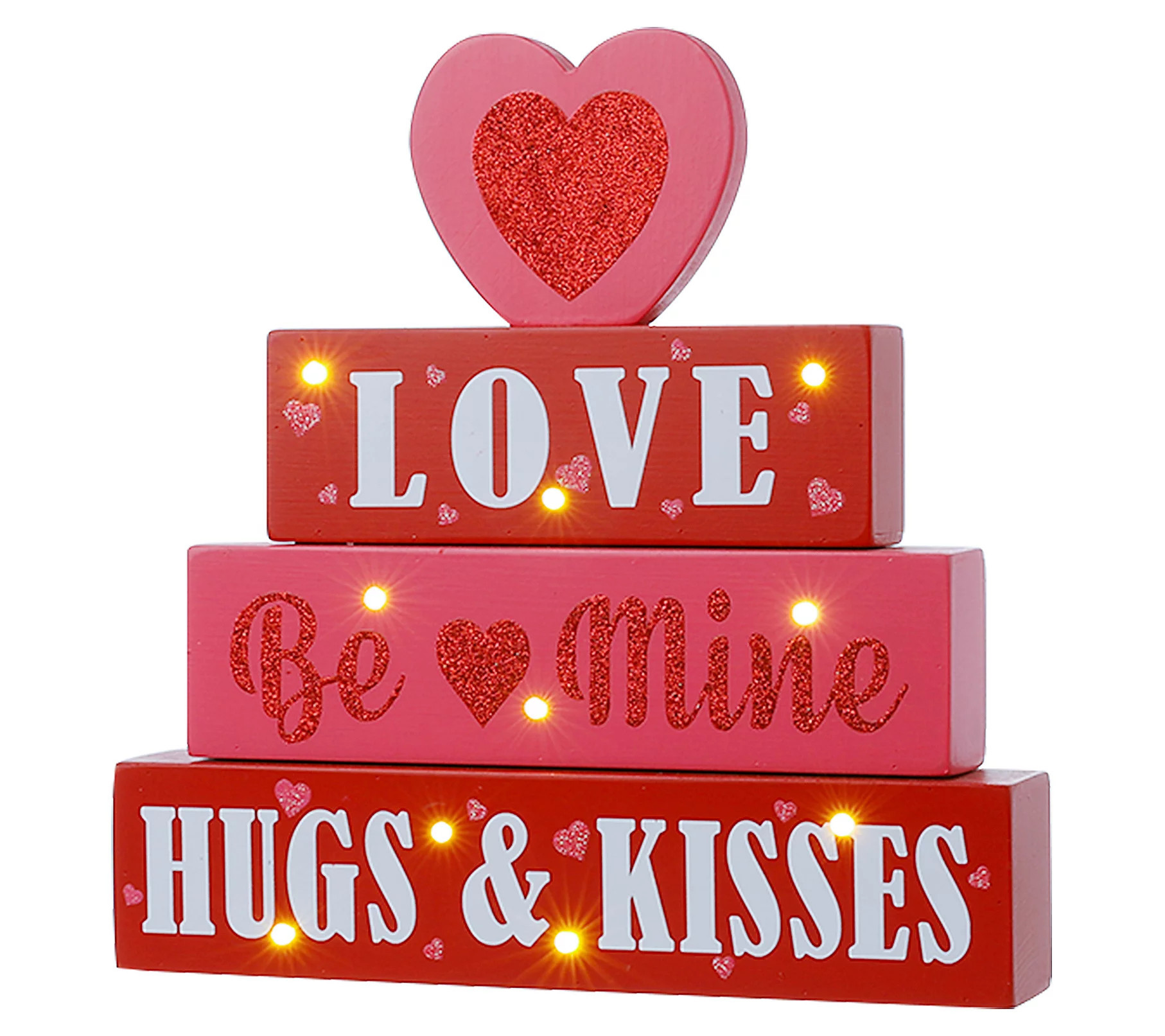 Glitzhome 11"" Lighted Valentine's Day Block Tab le Decor | QVC