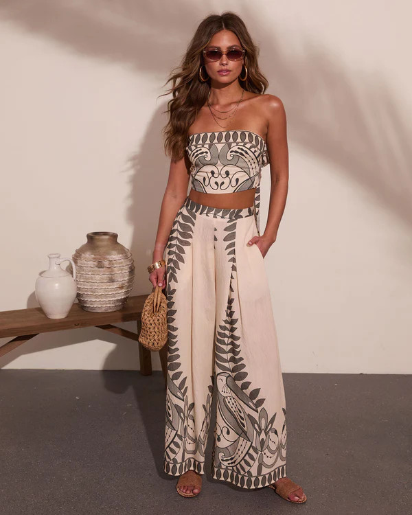 Riviera Nights Tropical Paisley Print Wide Leg Pants | VICI