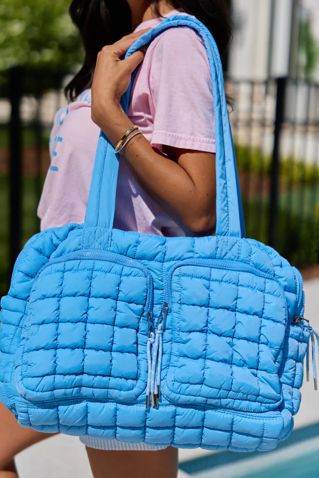 Haylie Marine Blue Quilted Weekender Bag | Pink Lily