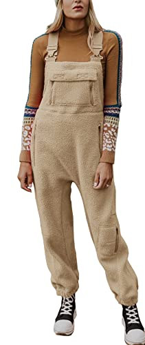 Ebifin Women's Fleece Warm Overalls Winter Loose Casual Jumpsuits with Pockets | Amazon (US)