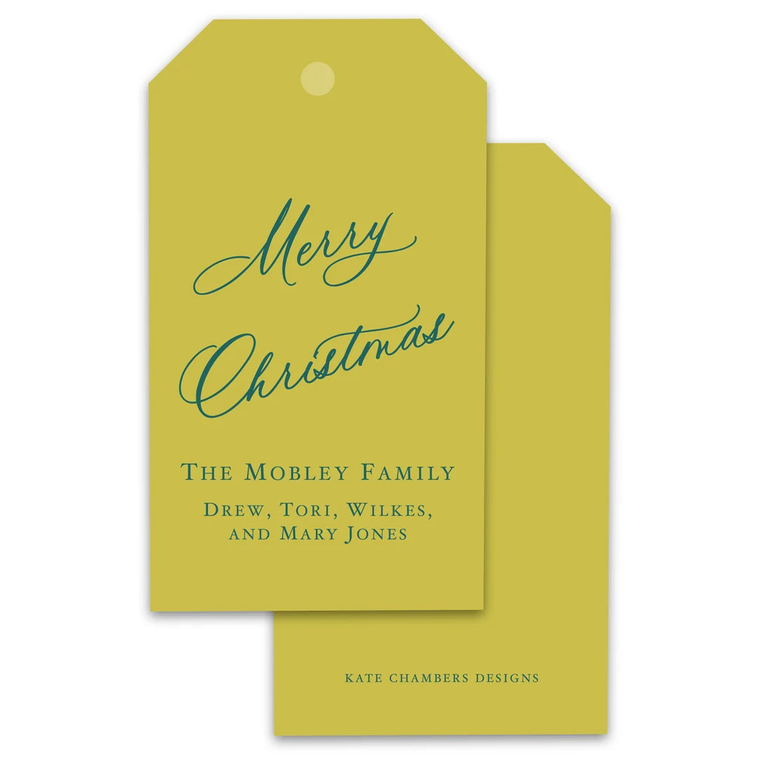Chartreuse Green Slanted Holiday Merry Christmas Gift Tags - Etsy | Etsy (US)
