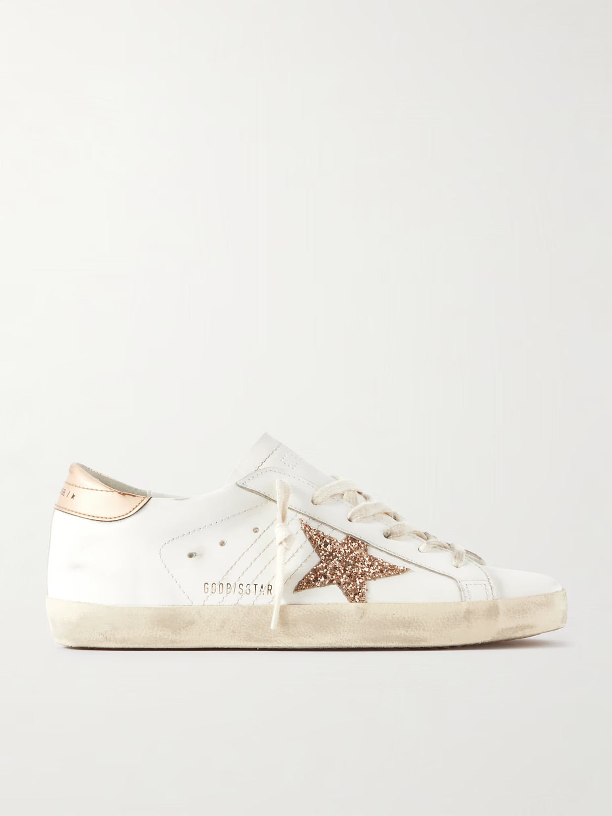 Golden Goose - Super-star Distressed Glittered Leather Sneakers - White | NET-A-PORTER (US)