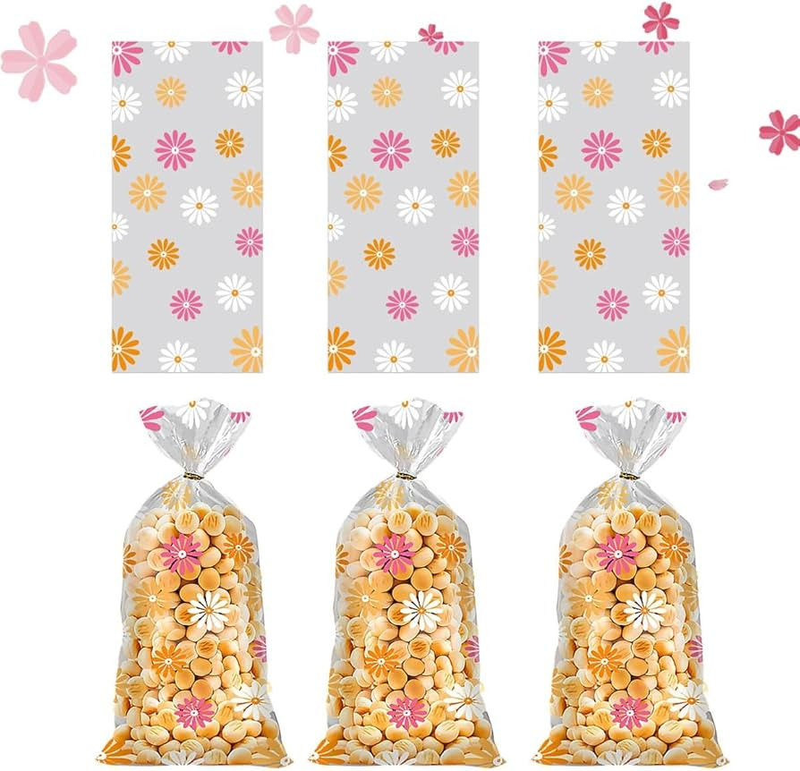 iNINGER 50 Pcs Little Daisy Cellophane Treat Bags with Twist Ties,Bohemia Party Favors Bags,Small... | Amazon (US)