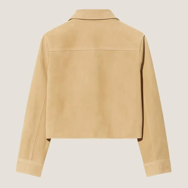 Beige Goatskin Suede Jacket – Handmade Cropped Leather Bomber - Etsy | Etsy (US)