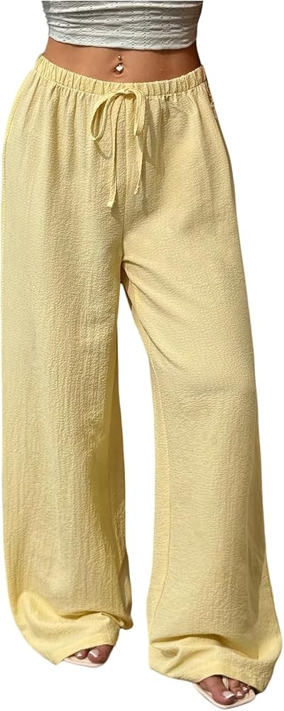 SHENHE Women's Y2k Low Rise Baggy Pants Wide Leg Drawstring Elastic Loose Casual Travel Pants | Amazon (US)