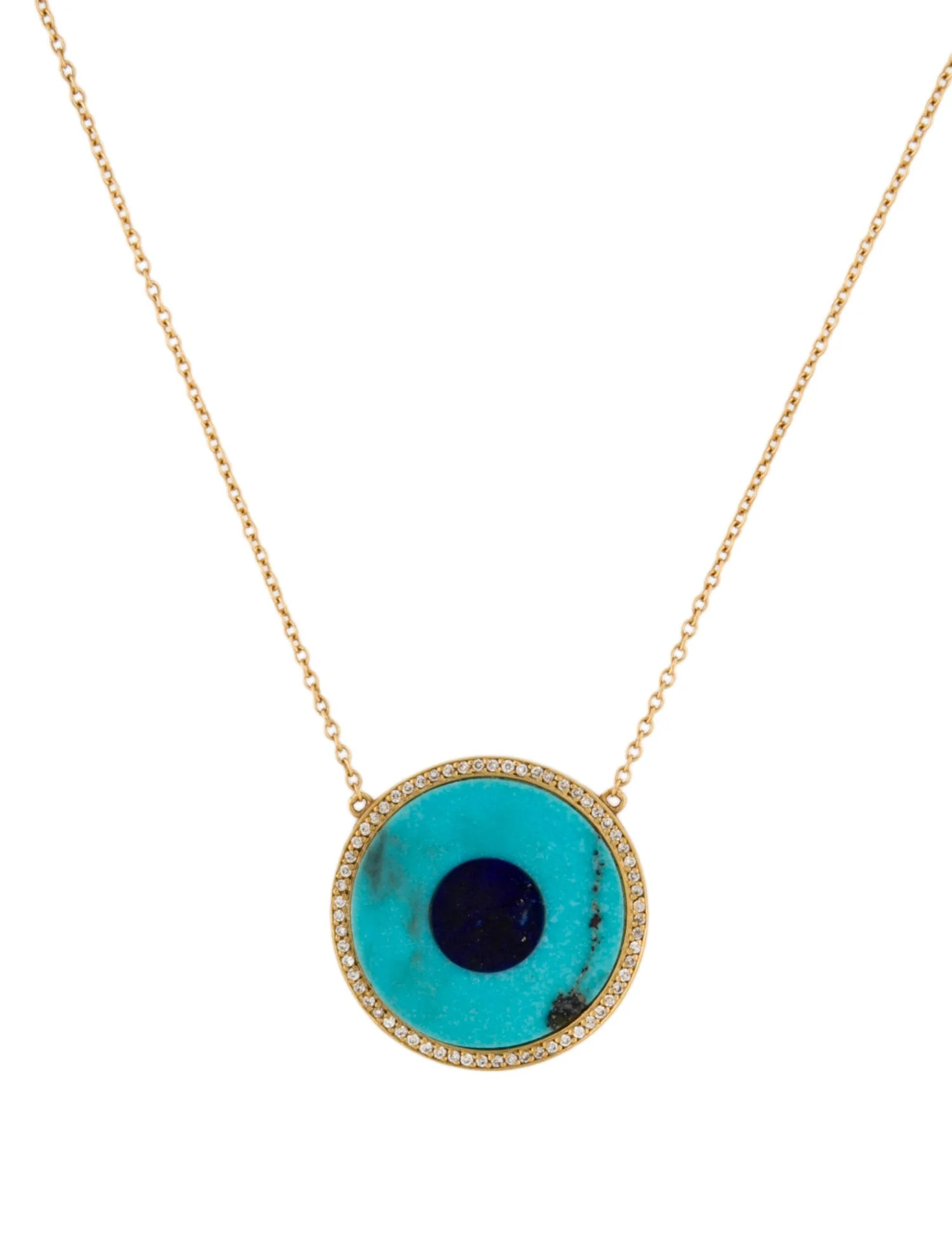 Jennifer Meyer 18K Diamond, Turquoise & Lapis Lazuli Inlay Evil Eye Necklace - Pendant Necklace, ... | The RealReal