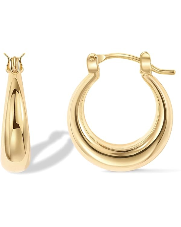 PAVOI 14K Gold Plated Sterling Silver Post Chunky Hoops | Thick Lightweight Gold Hoop Earrings fo... | Amazon (US)