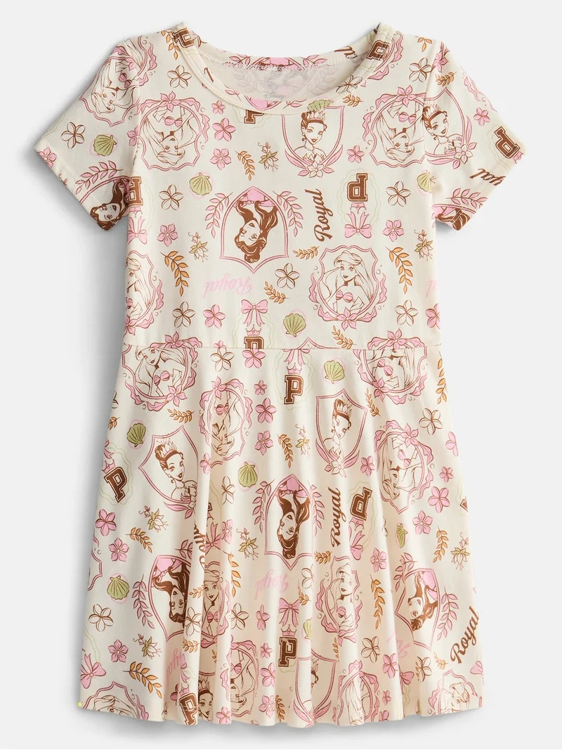 Disney Princess Girls Print Skater Dress with Short Sleeves, Sizes 4-12 | Walmart (US)