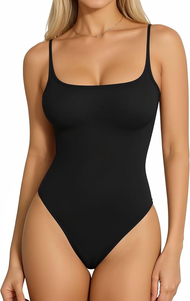 Womens Camisole Thong Bodysuit Square Neck Cami Tank Top Body Suit Adjustable Spaghetti Strap Sex... | Amazon (US)