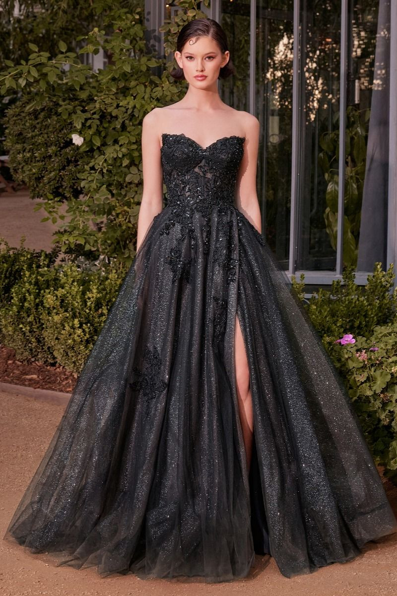A1378 - STRAPLESS LAYERED TULLE BALL GOWN - BLACK NUDE | Shop Lady Black Tie Dresses | Lady Black Tie