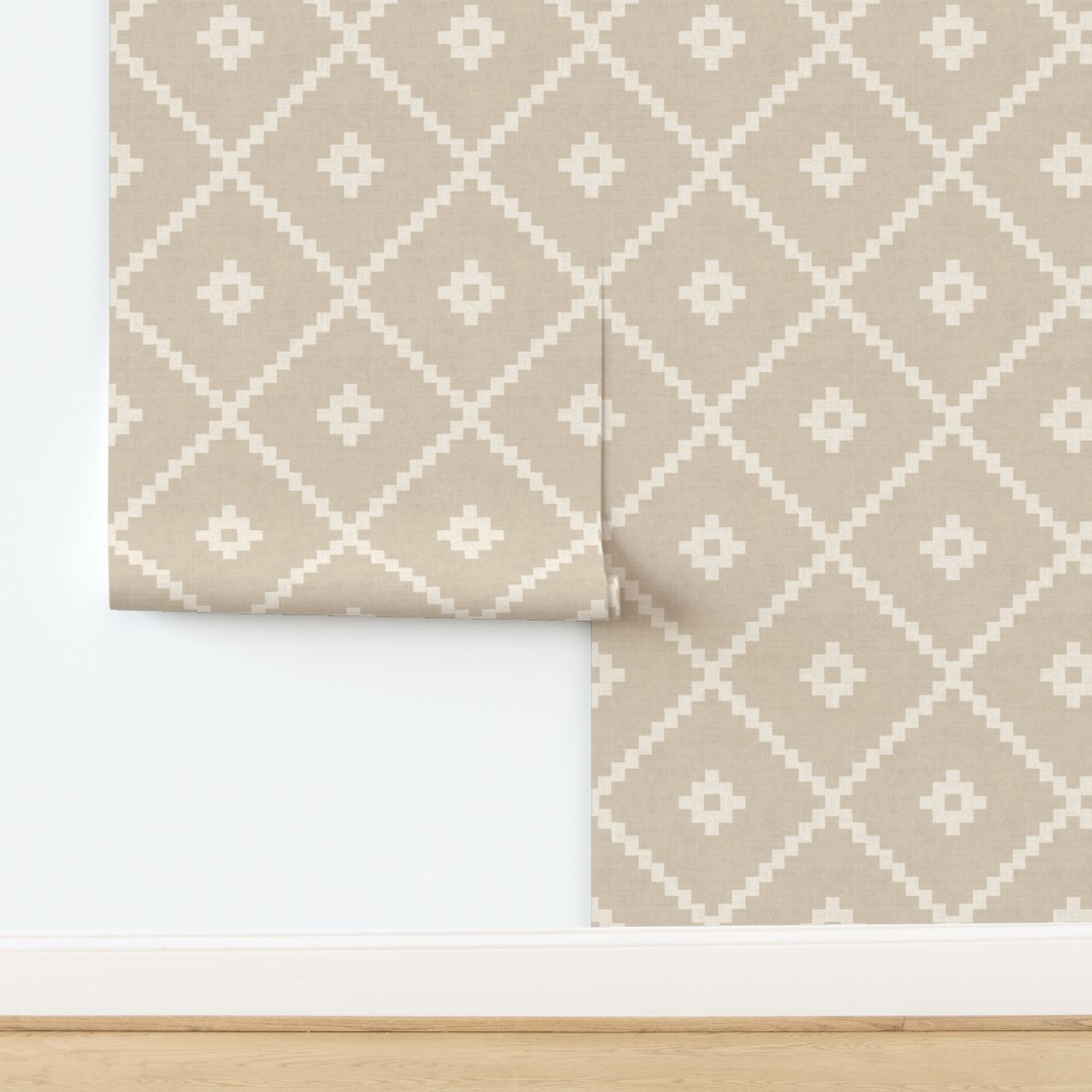 Southwestern Tribal Geometric - Rustic Aztec Diamonds - Taupe Beige - JUMBO Wallpaper | Spoonflow... | Spoonflower
