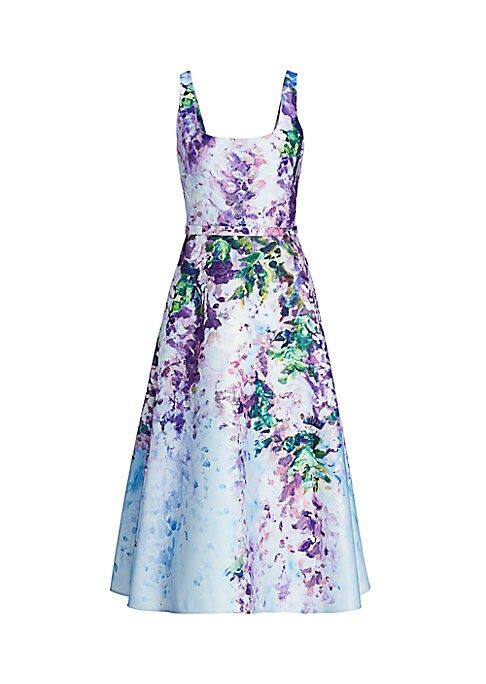 Marchesa Notte Women's Floral Satin Fit & Flare Dress - Light Blue - Size 4 | Saks Fifth Avenue