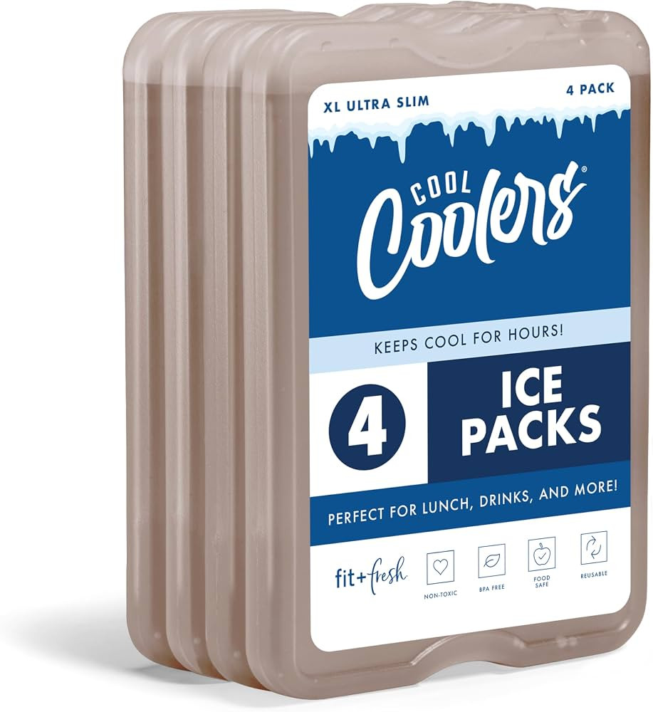 Cool Coolers by Fit & Fresh 4 Pack XL Slim Ice Packs, Quick Freeze Space Saving Reusable Ice Pack... | Amazon (US)
