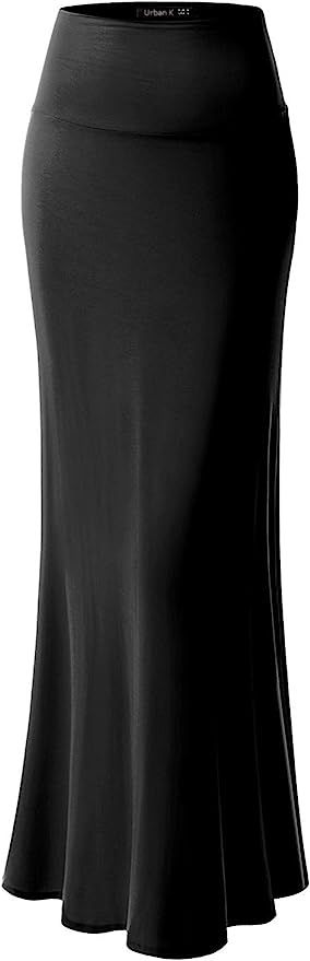 URBAN K Womens Basic Foldable High Waist Regular and Plus Size Maxi Skirts | Amazon (US)