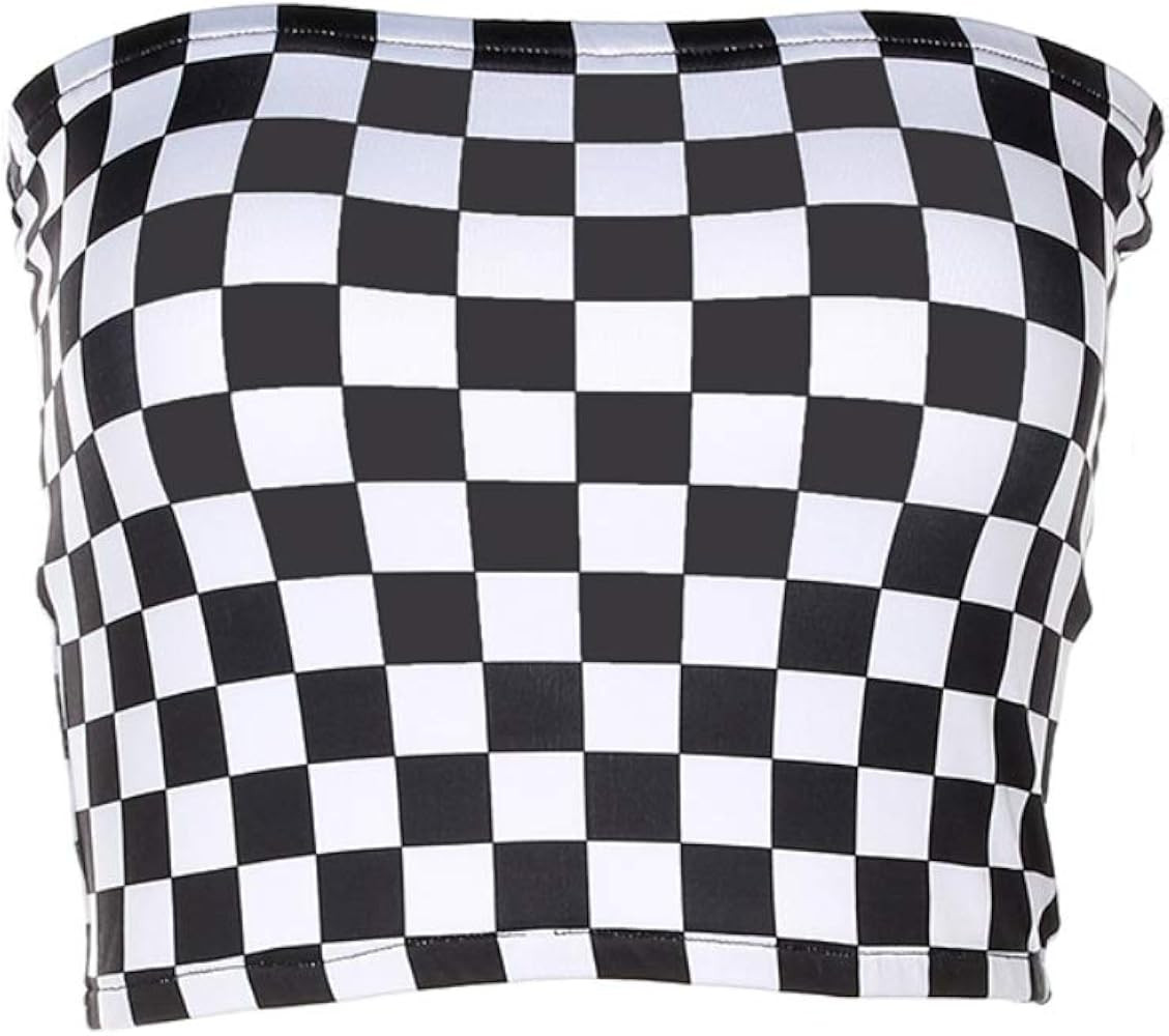 Women Black and White Plaid Sexy Strapless Tube Top | Amazon (US)