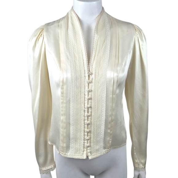 Gunne Sax Jessicas Gunnies Victorian Satin Blouse Vintage 70s Womens Small Ivory | Poshmark